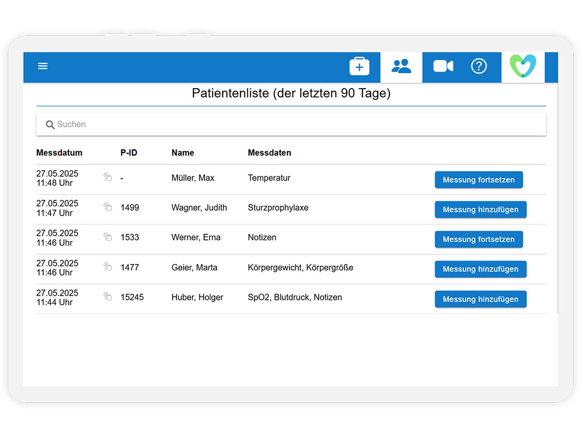 Tablet Mockup mit MIA Screenshot, welches die Patientenliste anzeigt